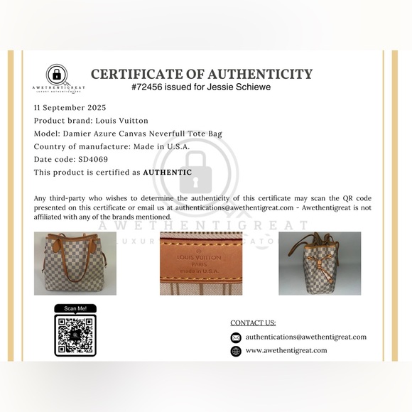 LV Louis Vuitton Checkered Neverfull PM Damien Azure White - Picture 11 of 11